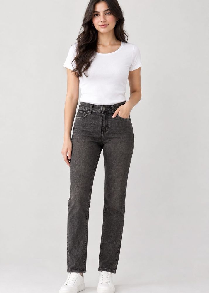Washed Grey Straight Leg Jeans