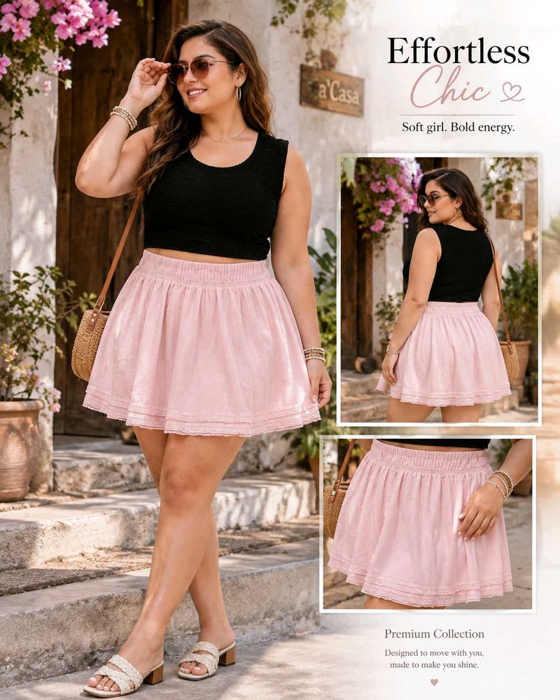 Set of Chic Black Crop top &amp; Pink Skirt