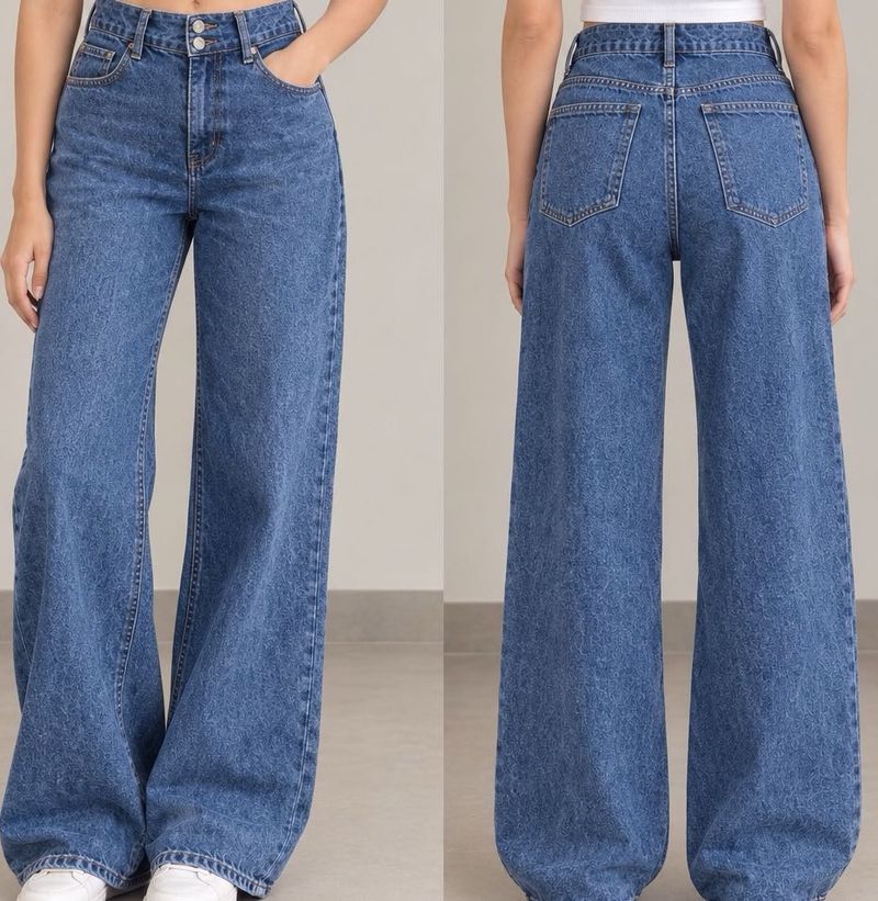 Wide Leg Blue Denim Jeans