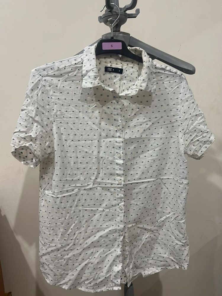 White Polka Dot Button-Up Shirt