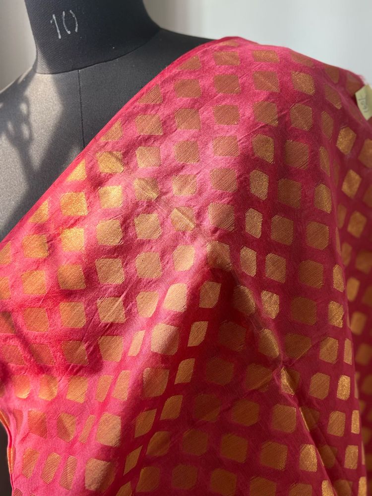 Vibrant Pink fabric with Gold Pattern