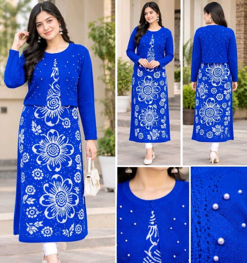 Blue Pearl Embellished Knit Sweater