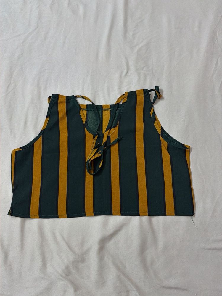 Striped Lace-Up Crop Top