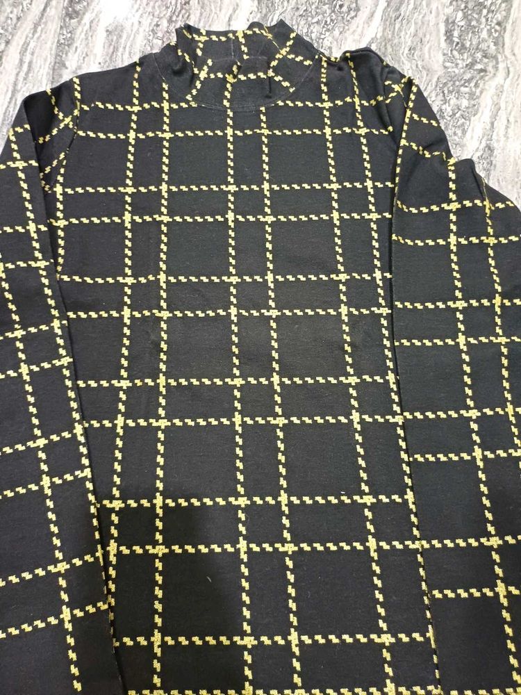 Checked Black Turtle Neck Top