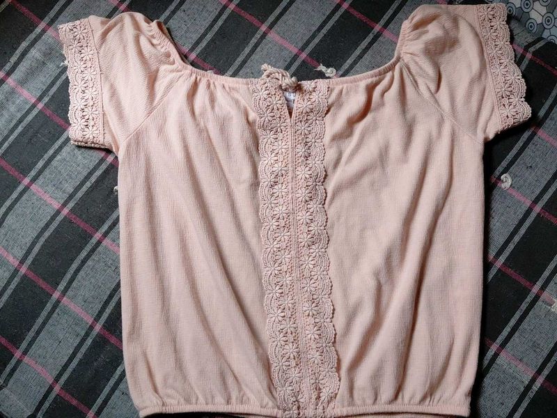 Chic Lace Trim Off-Shoulder Top
