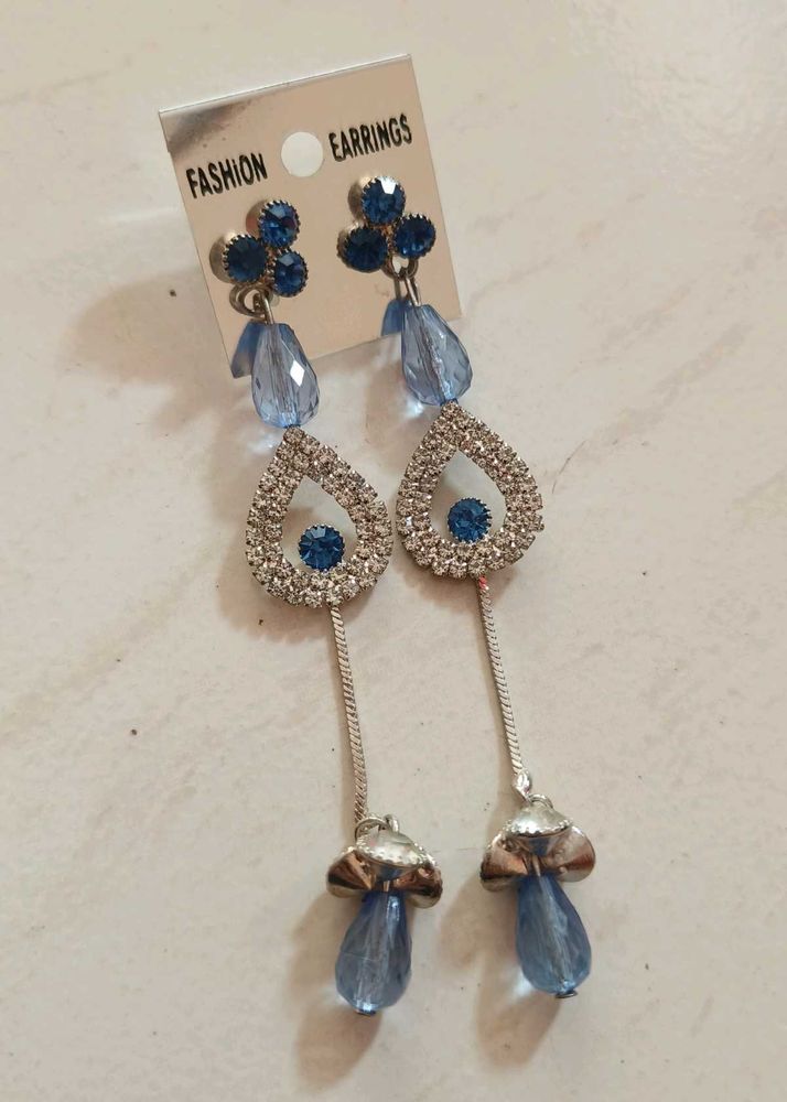 Blue Dangle Earrings with Rhinestones