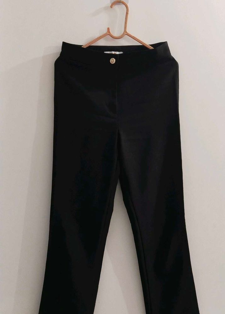 Classic Black Trousers with Gold Button