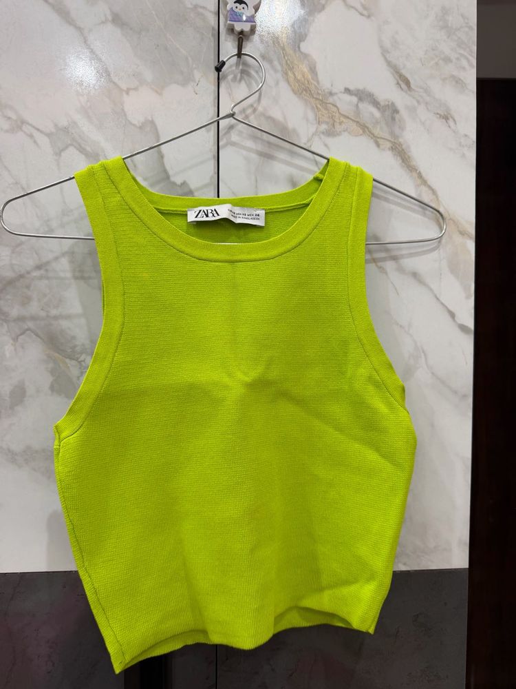 Zara Neon Green Ribbed Tank Top