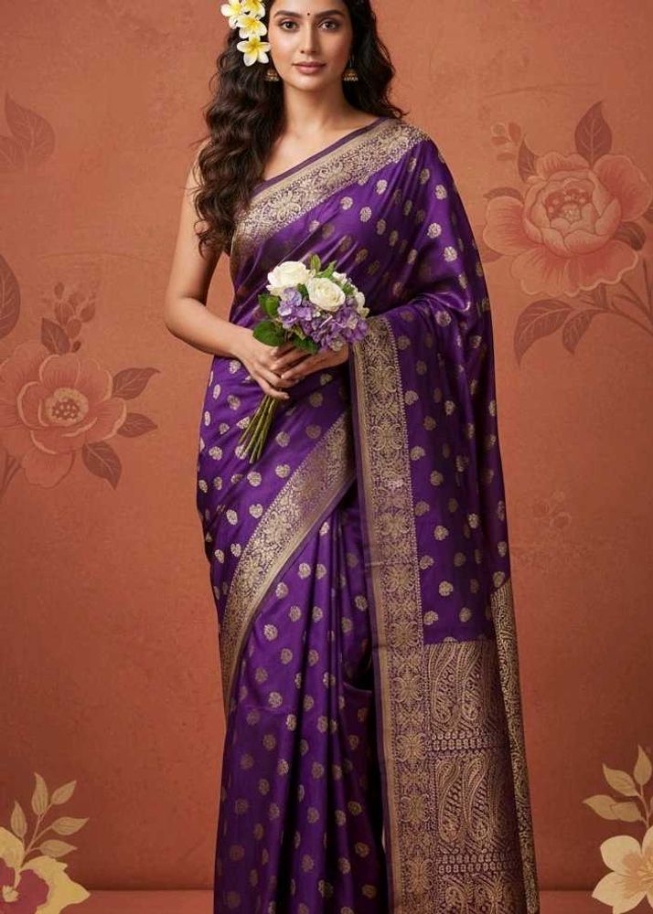 Elegant Purple Silk Saree with Golden Border