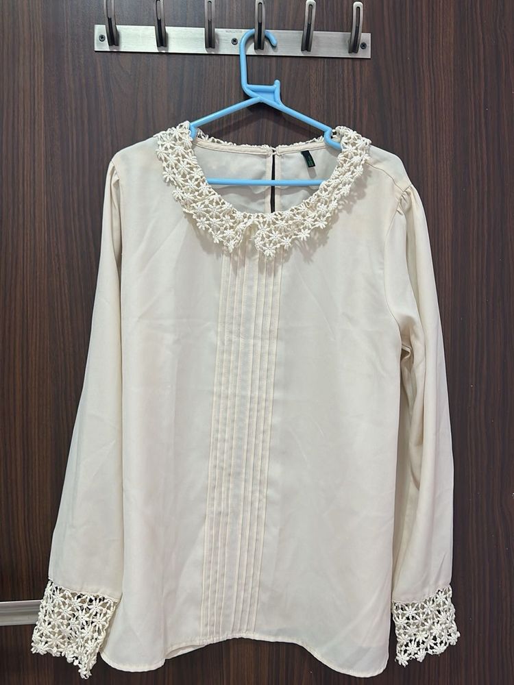 Elegant Cream Blouse with Lace Detail