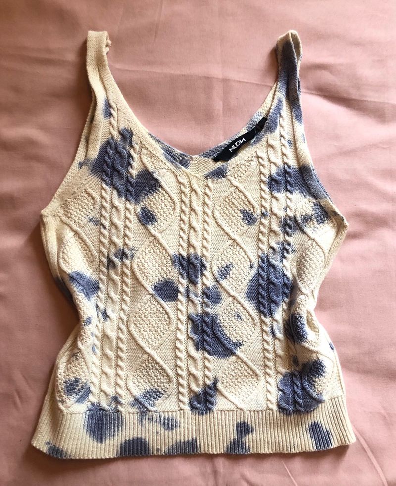 Westside White &amp; Blue Tie-Dye Tank Top