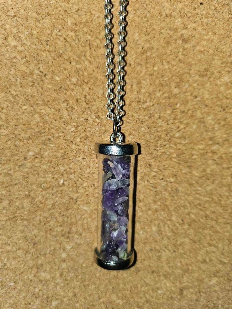 Unique Amethyst Crystal Vial Pendant Necklace