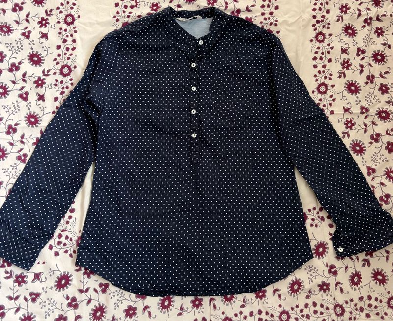 Classic Navy Polka Dot Long Sleeve Top