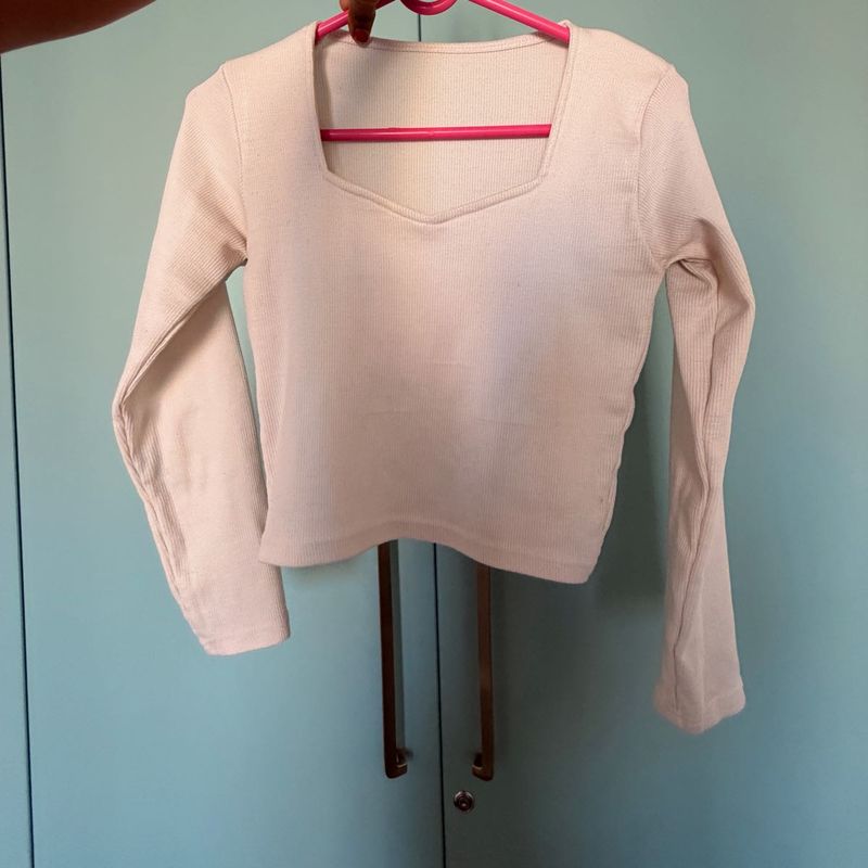 Ribbed Square Neck Long Sleeve Top