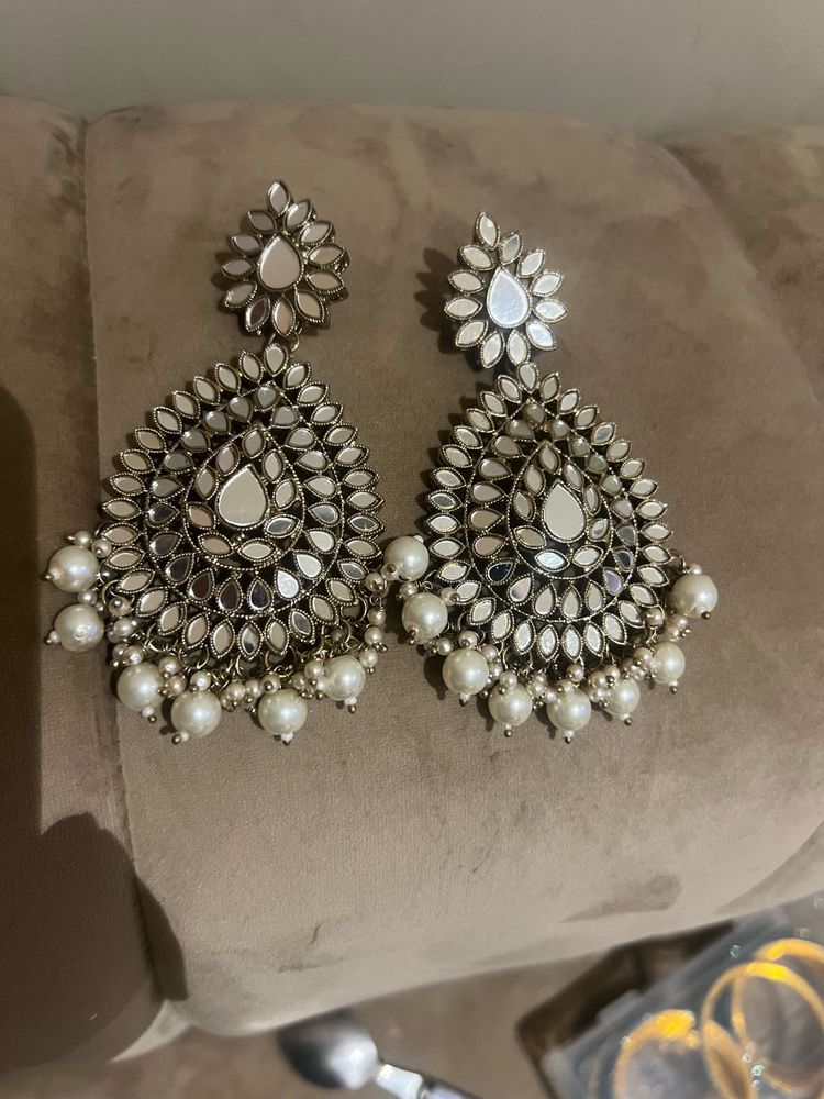 Stunning Mirror &amp; Pearl Dangler Earrings