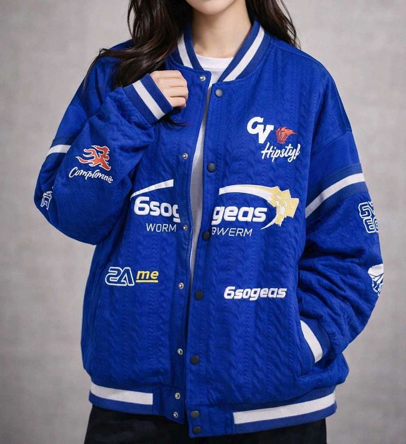 *Sale* Unisex Blue Graphic Print Varsity Jacket