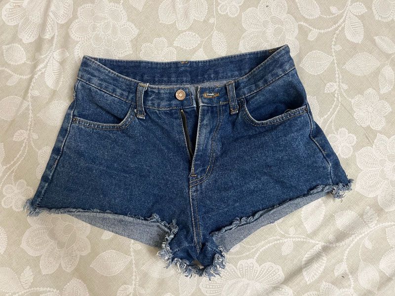 Denim Raw Hem Booty Shorts
