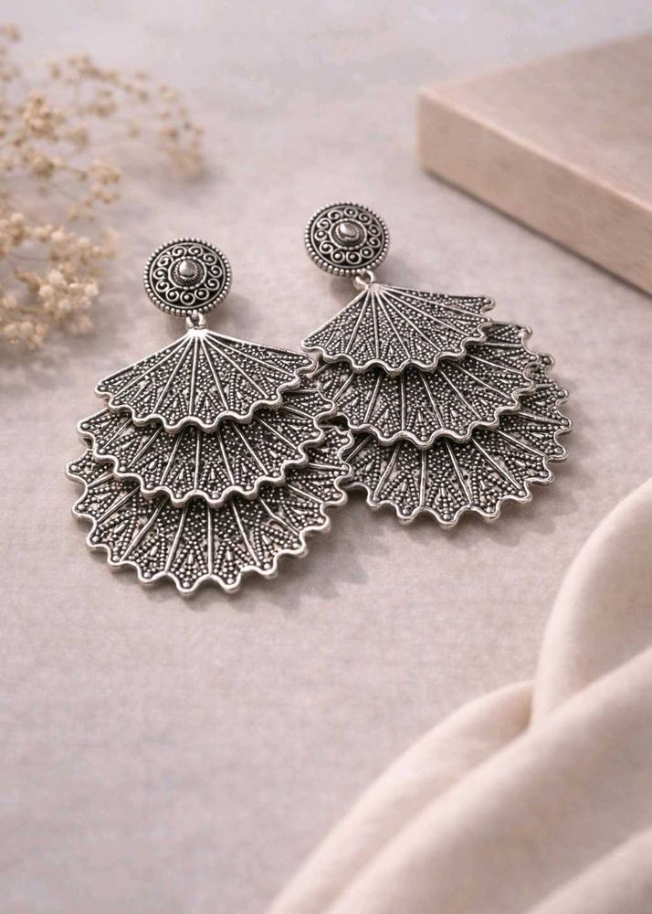 Tiered Silver Tone Drop Earrings