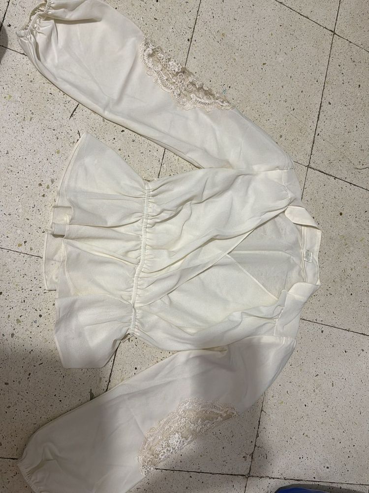 Elegant White Lace Trim Blouse