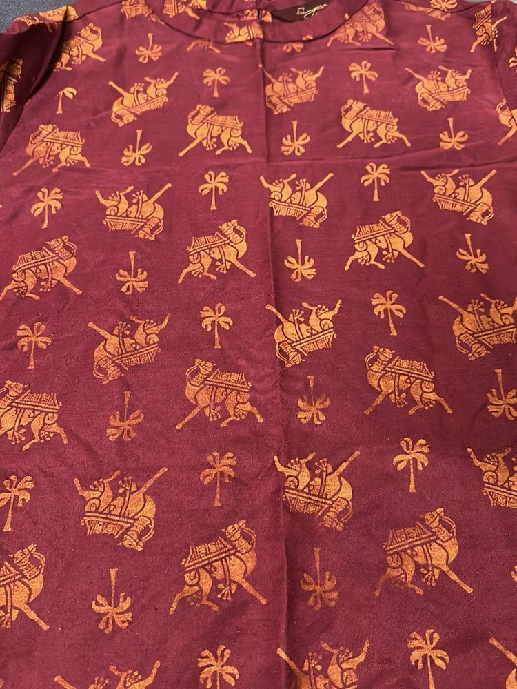 Maroon Elephant Print Kurta Set