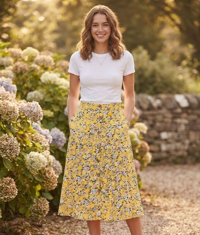 Yellow Floral Button-Up Maxi Skirt