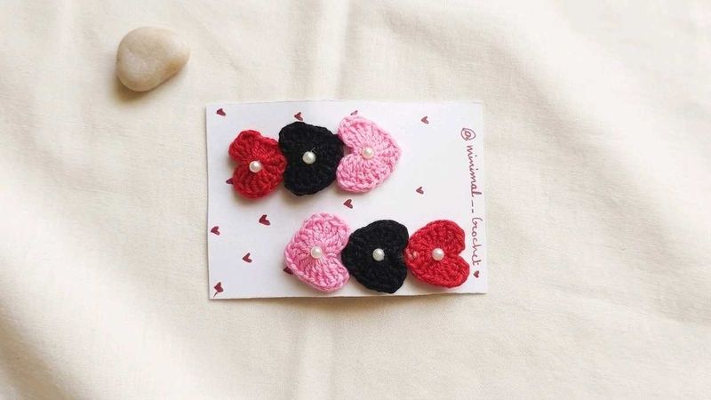 Handmade Crochet Heart Hair Clips