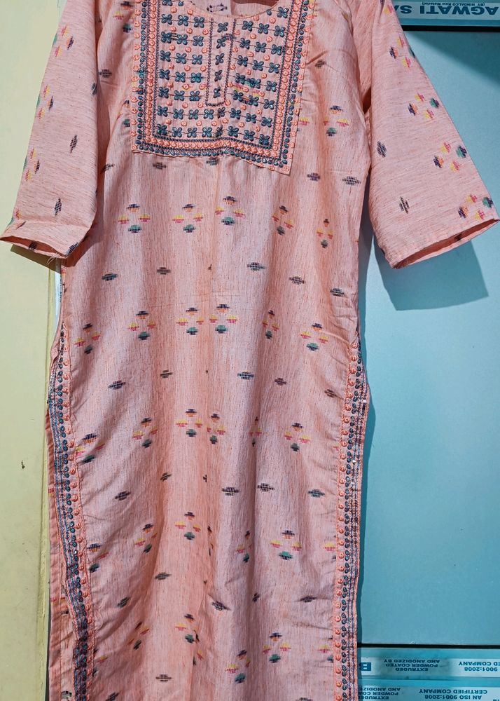 Brand New Embroidered Kurti. Peach Colour. Will Fi
