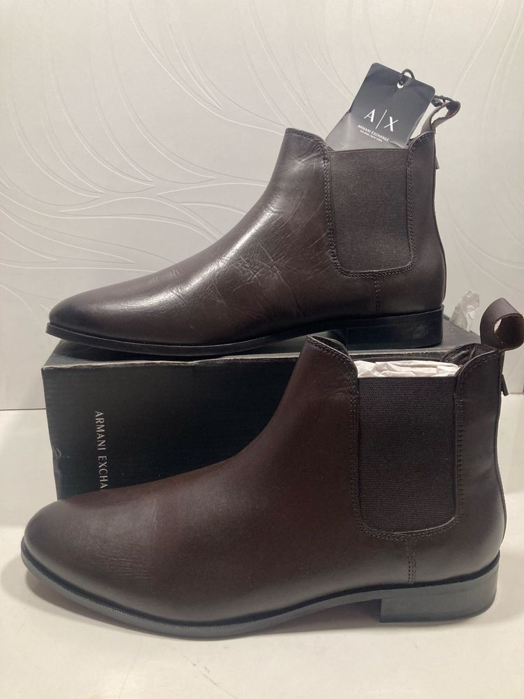 Armani Exchange Brown Leather Chelsea Boots