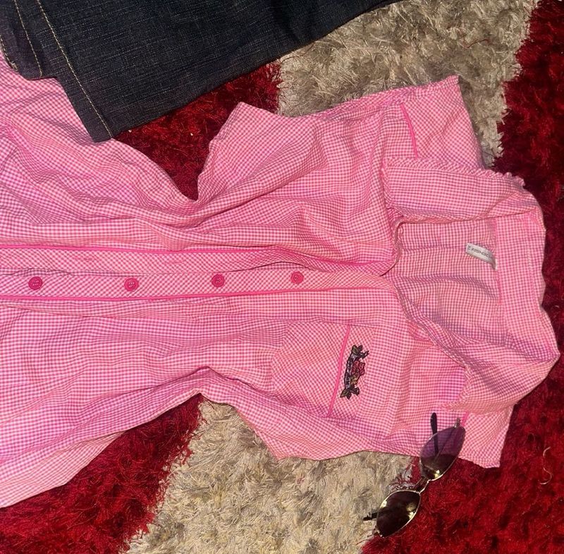 y2k Gingham Button-Up Shirt