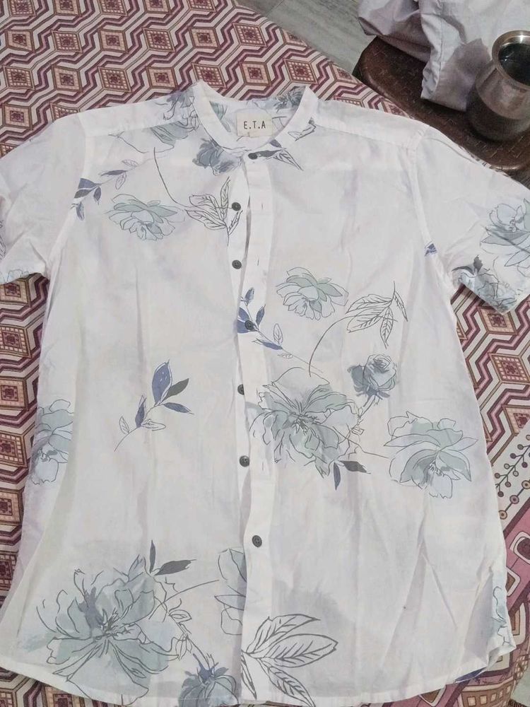 Men's White Floral Print Shirt