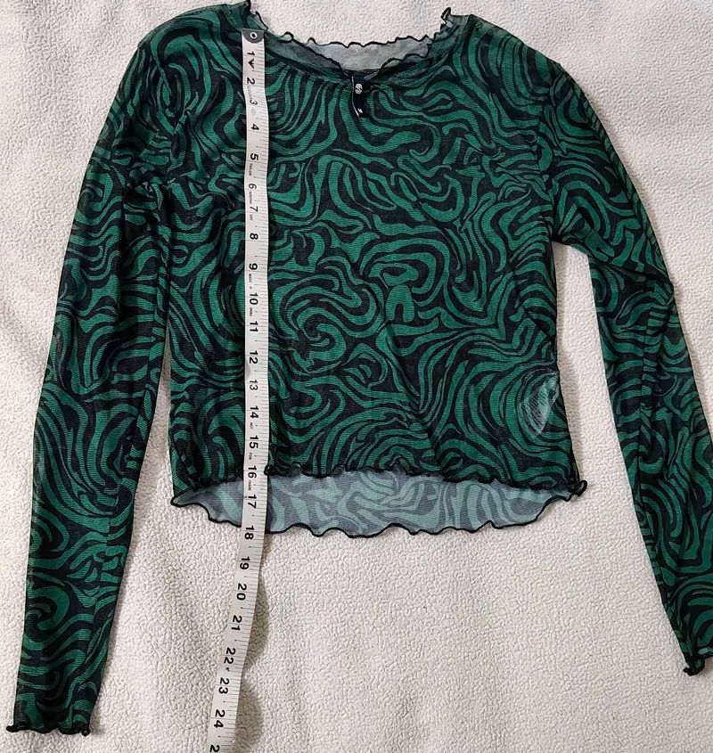 Green M transparent crop top