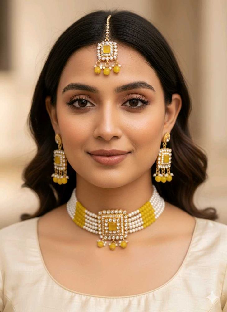 Stunning Yellow &amp; Pearl Jewellery Set
