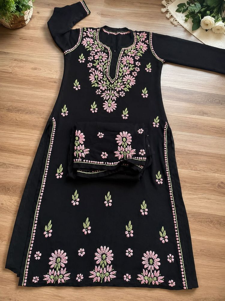 Black Embroidered Kurta Set with Dupatta