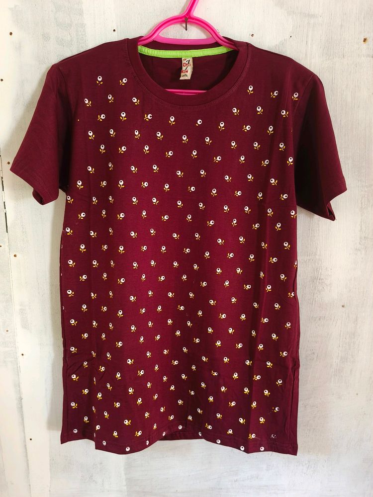 Burgundy Floral Print Tee
