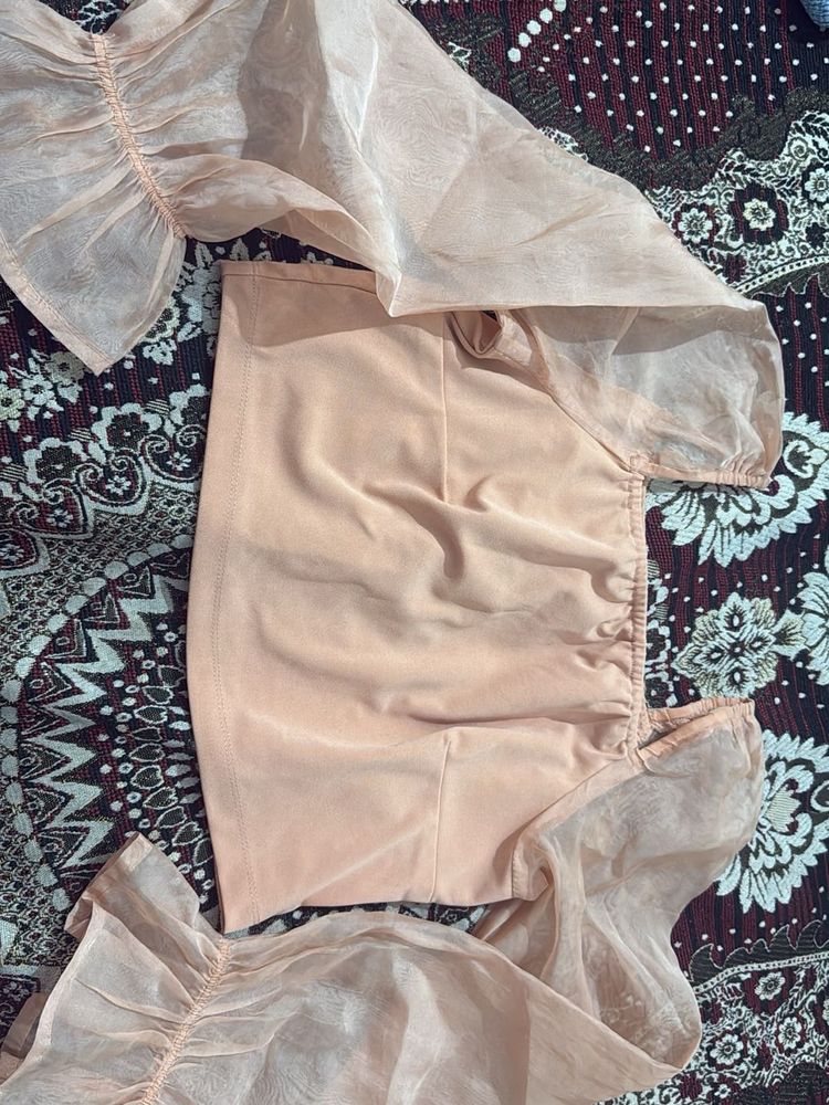Peach Sheer Sleeve Blouse