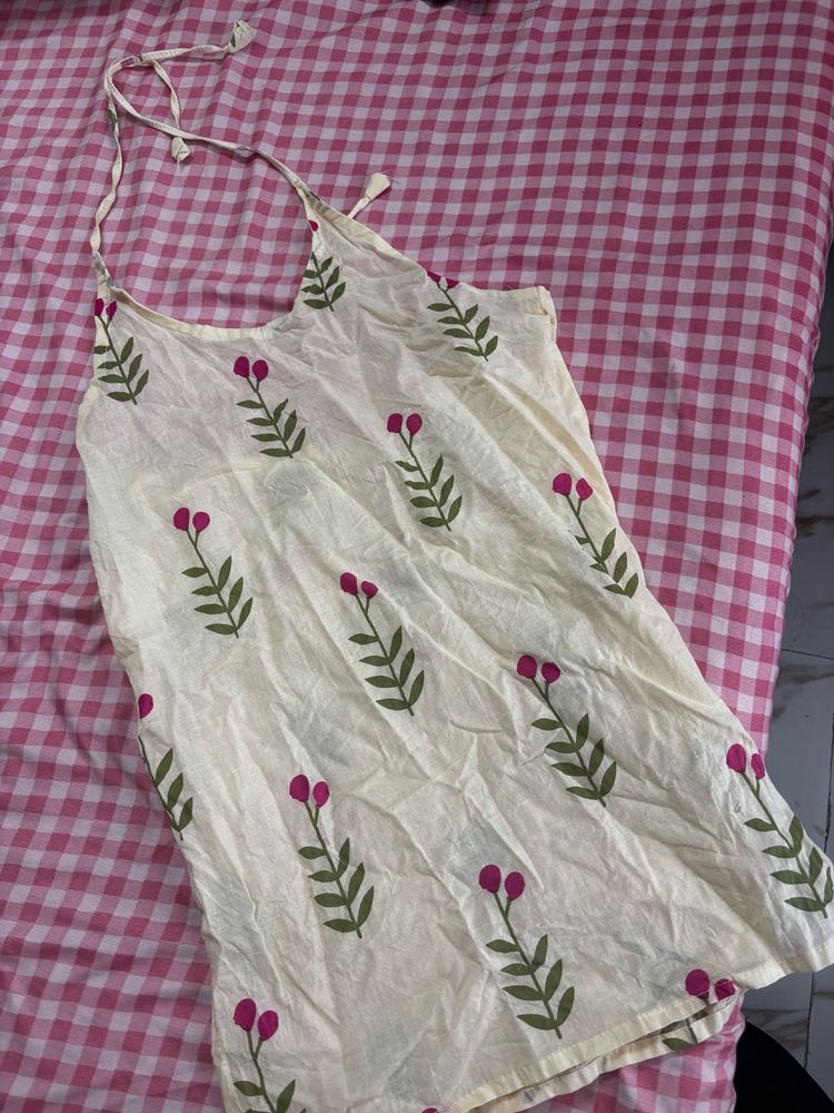 Cream Kurta with Floral Print