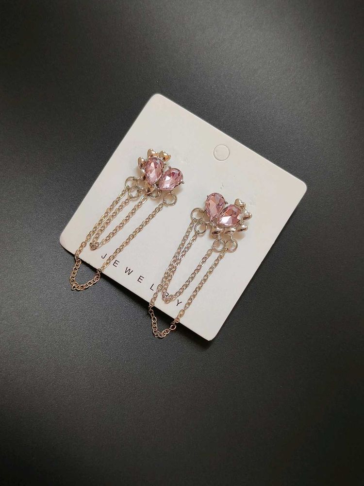 Cute Pink Drop Chain Earrings