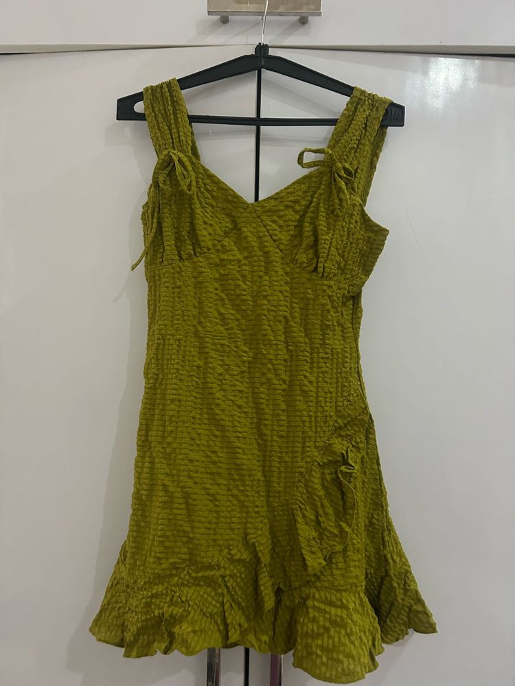Chic Textured Olive Green Dress