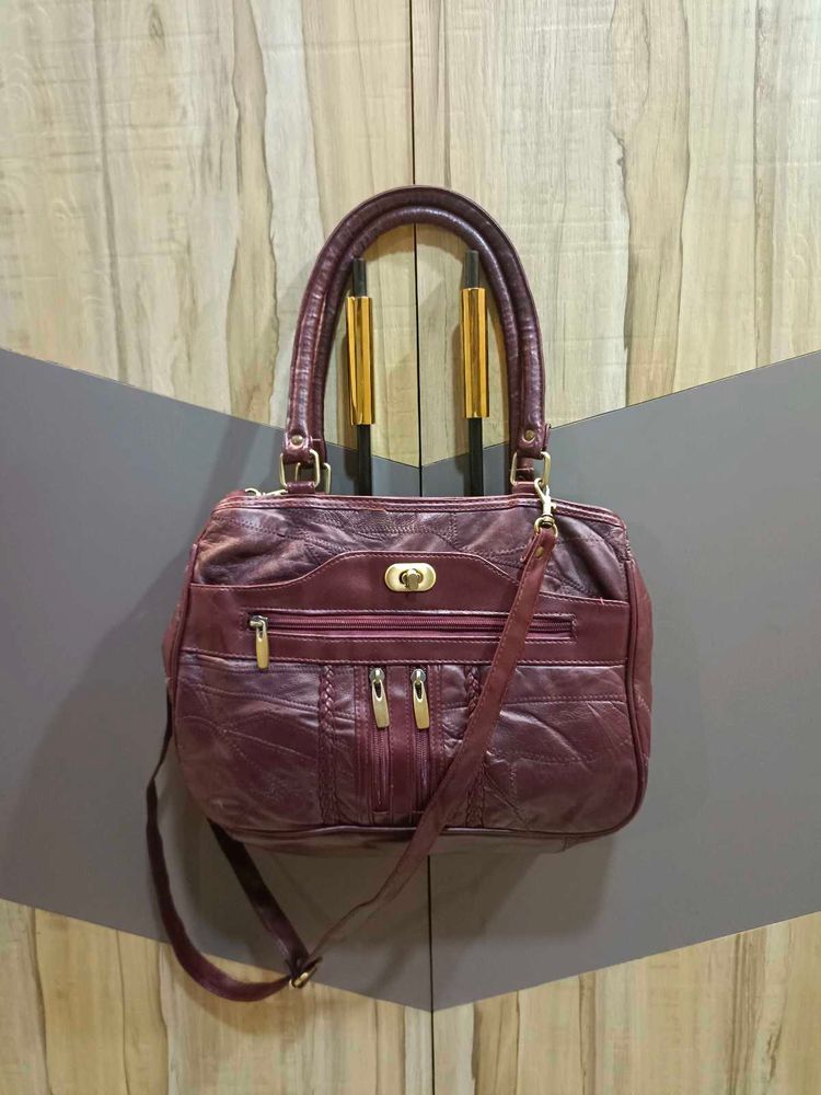 Chic Maroon Leather Handbag