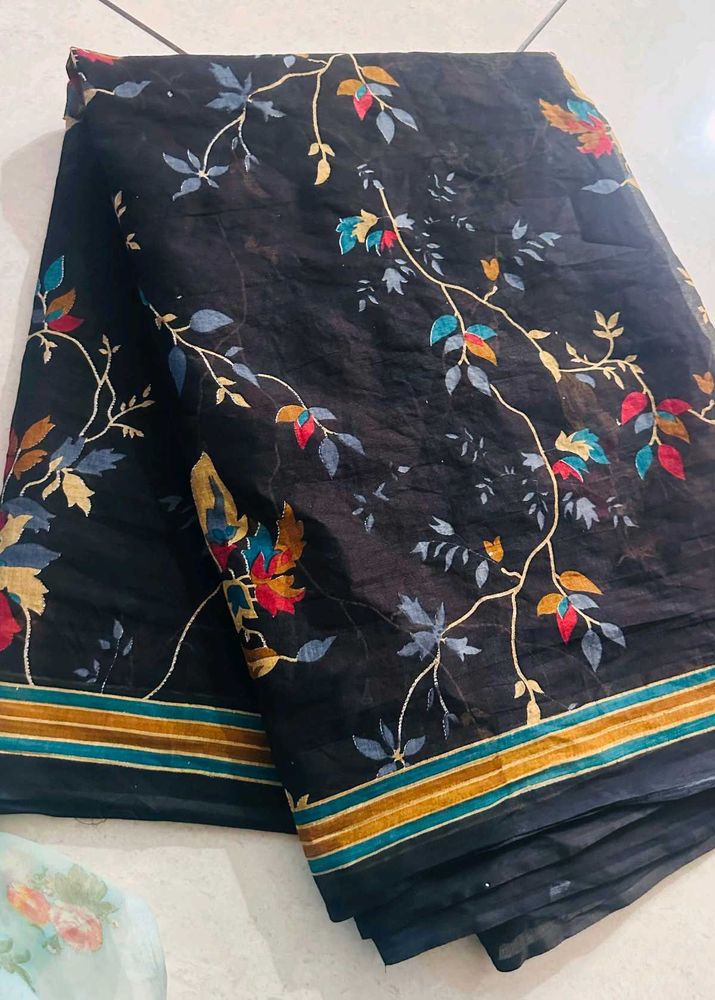 Elegant Black Floral Saree