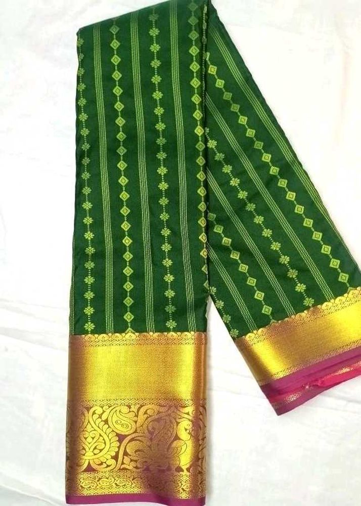 Beautiful Green Silk Saree with Gold Border