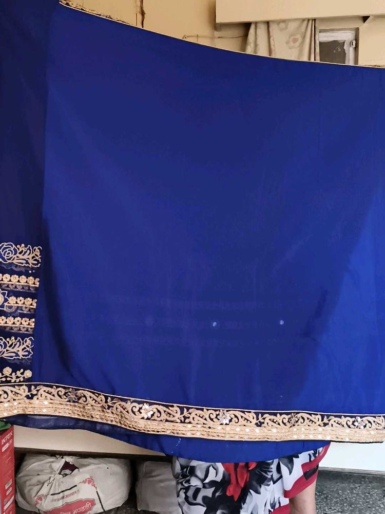 Elegant Royal Blue Embroidered Saree