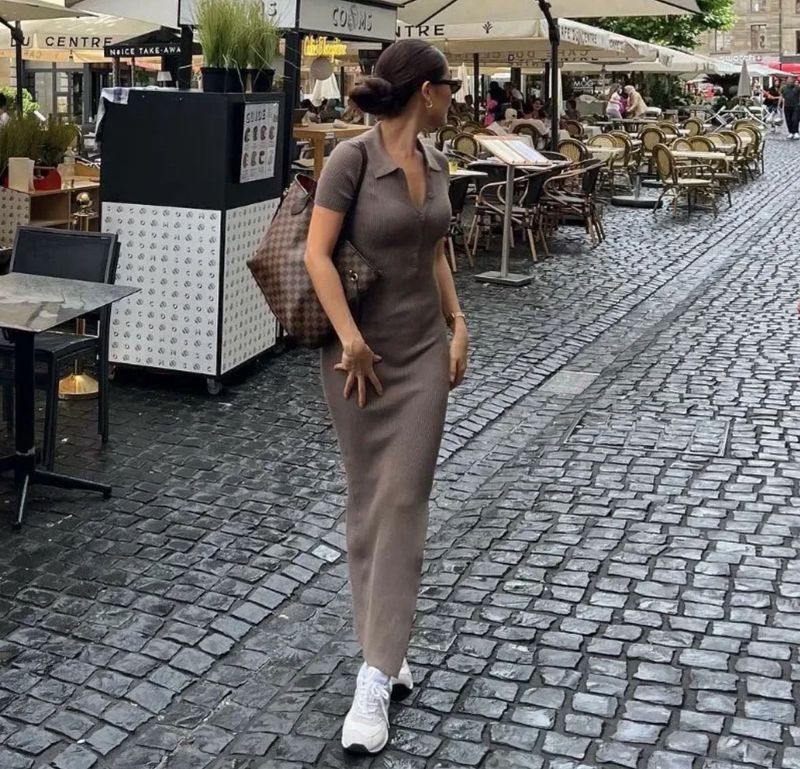 Newme Stylish Brown Knit Maxi Dress