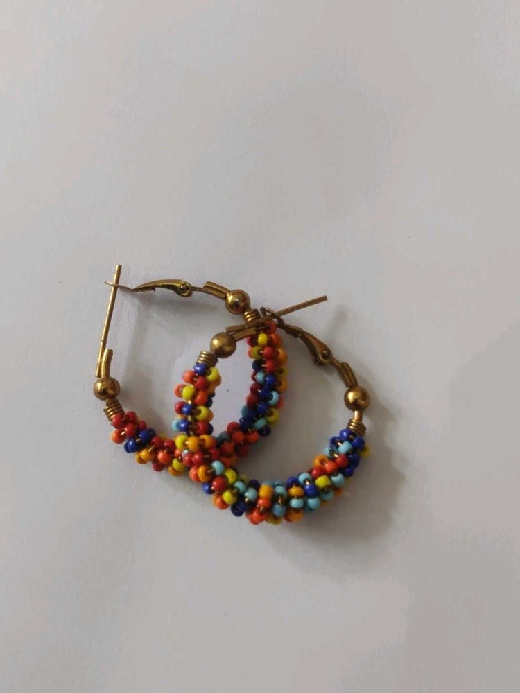 Colorful Beaded Hoop Earrings