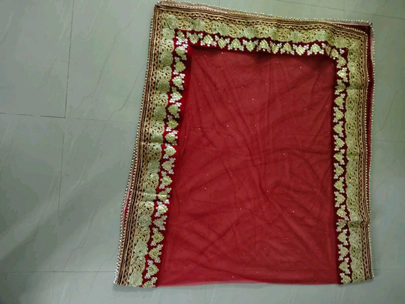 Red Embroidered Net Dupatta