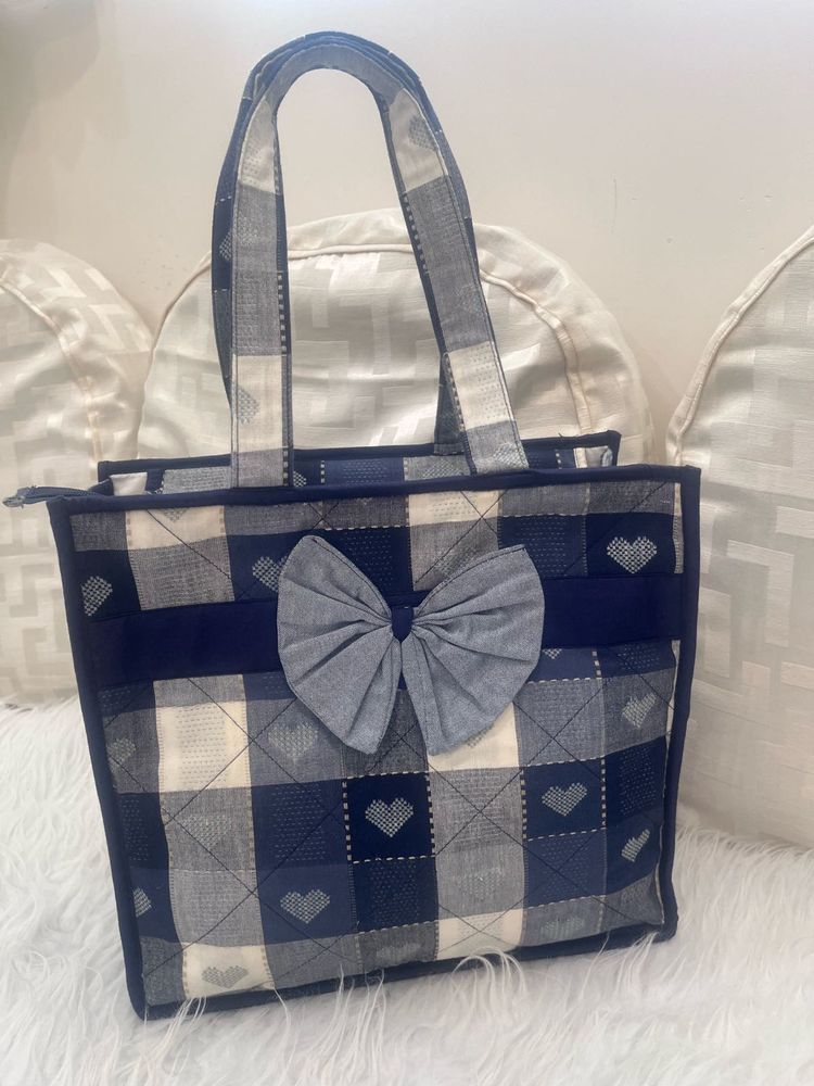 Charming Plaid Tote Bag with Bow