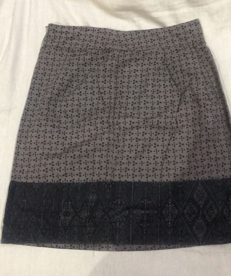 A-line Cotton Skirt | Grey Color | With Zipper