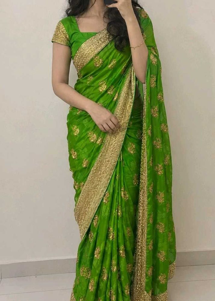 🥻Devdas Green Embroidered Saree🌷