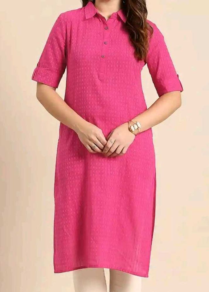 Bright Pink Textured Kurta