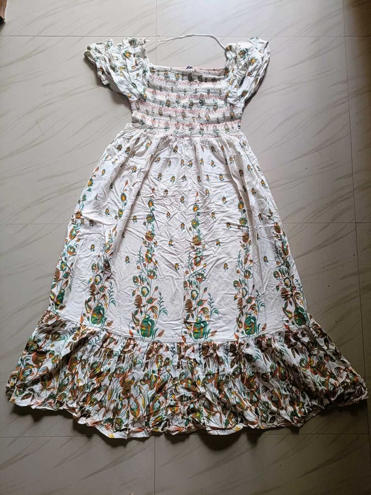 Boho Floral Smocked Maxi Dress